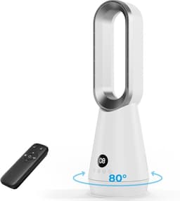 Bladloze Torenventilator - Stille Staande Fan - Verkoeling in Huis - 8 Windstanden - 80° Oscillatie - Wit — thumbnail 1