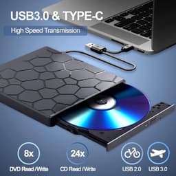 Externe DVD CD Drive - Hub Kaartlezer - Gegevens Overzetten - 7-in-1 Ontwerp - 16.5 cm - Zwart — thumbnail 3