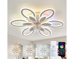 Ceiling Fan with Light Living Room RGB Dimmable Silent Ceiling Fan with Lights Modern Crystal Reversible 6 Speeds Bedroom White Lamp Fan Ceiling and Remote Control Timer
