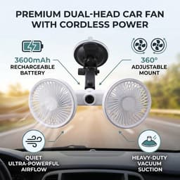 Autokoeler Dubbele Kop - Auto Ventilator - Rijcomfort Verhogen - 360 Graden Verstelbaar - 30x14x9 cm - Wit — thumbnail 2