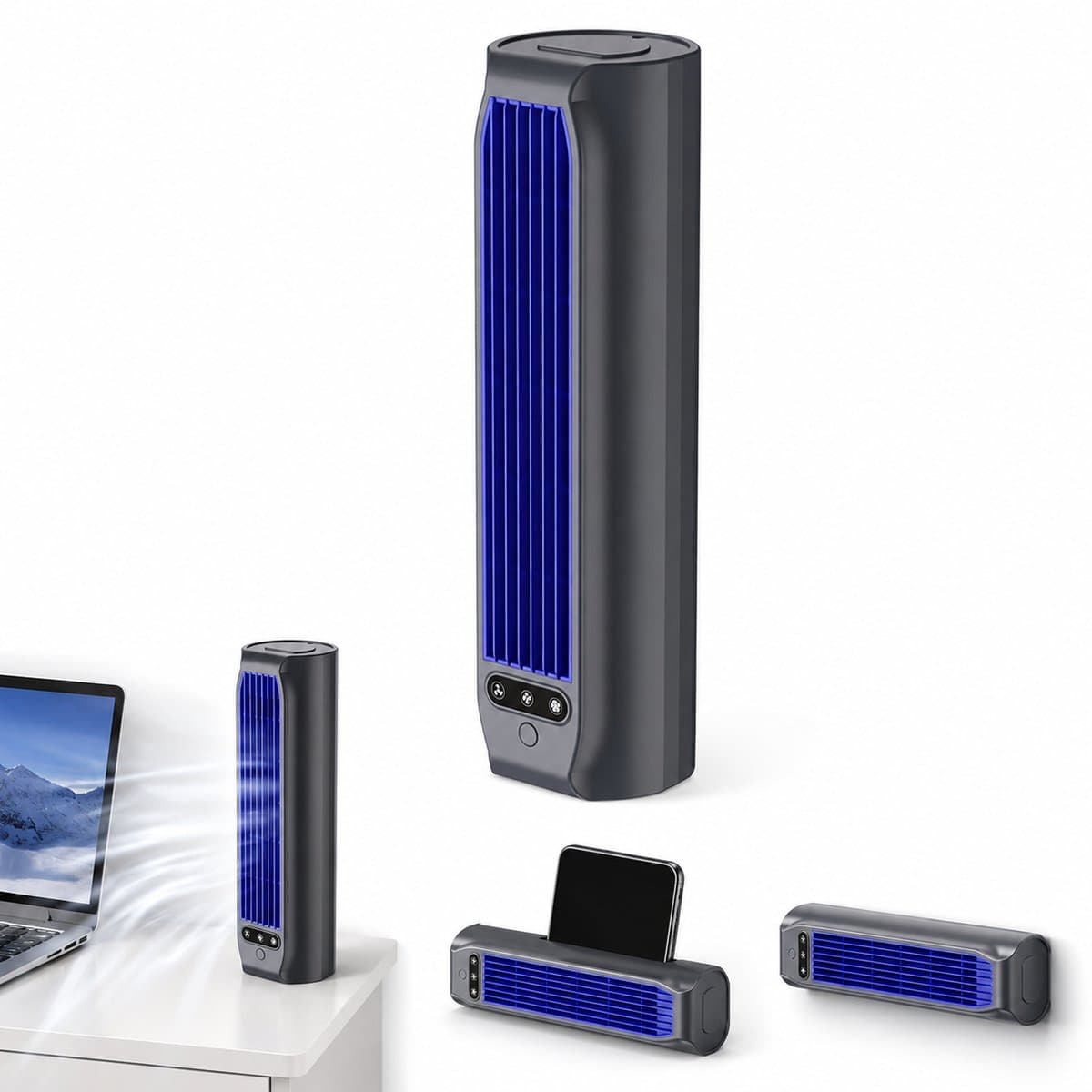 Tafelventilator - Tower Fan - Mini Ventilator - Air Cooler Desktop - Stille Koelventilator - USB Ventilator - Met Telefoonhouder - 3 Snelheden — afbeelding 1