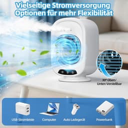 Mobiele Airco - Aircooler - Mobiele Airco Zonder Afvoer - Mini Ventilator - Energiezuinige Koeler met Drie Snelheden - 2 luchtbevochtingsstanden - Ventilator Oplaadbaar USB - Draagbare Mobiele Airco Cooler voor Slaapkamer, Keuken en Badkamer — thumbnail 5