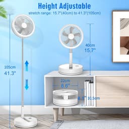Opvouwbare vloerventilator - Draagbare oscillerende ventilator - Werkt op een oplaadbare batterij van 8000 mAh - Kleine ventilator - Met afstandsbediening - Stille tafelventilator - Geschikt voor kantoor, kamperen en reizen - Zwart — thumbnail 3