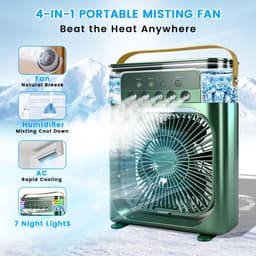 Kraftverdia Portable Aircooler - Airco Zonder Afvoerslang - Tafelventilator -Luchtkoeler 4-in-1 -3 windsnelheden met 600ml Watertank - Groen — thumbnail 3