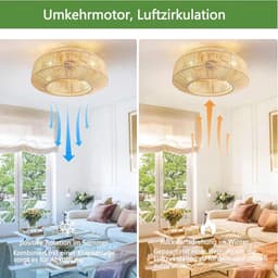 Plafondventilator met Verlichting – Stil – Afstandsbediening – 6 Snelheden – E27 – Rotan Bamboe — thumbnail 4