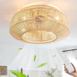 Plafondventilator met Verlichting – Stil – Afstandsbediening – 6 Snelheden – E27 – Rotan Bamboe — thumbnail 1