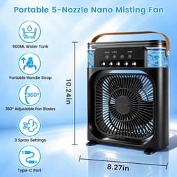 Kraftverdia Portable Aircooler - Airco Zonder Afvoerslang - Tafelventilator -Luchtkoeler 4-in-1 -3 windsnelheden met 600ml Watertank - Zwart — thumbnail 2