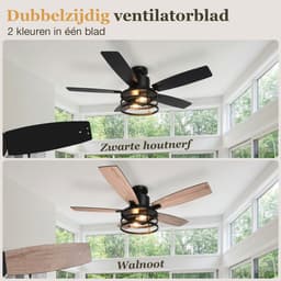 Lapamax Plafondventilator met Verlichting - 5 Omkeerbare Houten Bladen - 6 Snelheden - Afstandsbediening en Timer - Zwart - Ø 112 cm — thumbnail 2