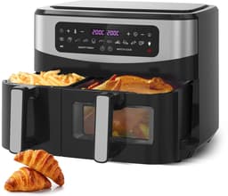 10L Heteluchtfriteuse met Dubbele Mand 6L+4L, Kijkvenster Airfryer, Micro-Stoomfunctie, 12 Programma’s, LED-Touchscreen, 50-230°C, 2600W, Olievrij, Zwart — thumbnail 1