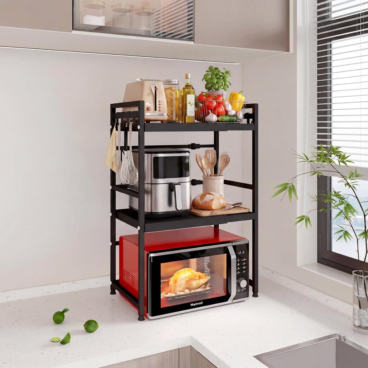 Omgoods - Uitbreidbare Magnetron Rek met 3 Laagjes en 8 Haken — afbeelding 1