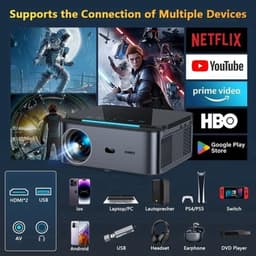 Xiwbsy - 8G Manual Focus1 - Beamer - Projector Beamer - Mini Meamer - 4k - Full HD 1080P - 1920x1080dpi - Automatische focus - met WiFi - 25000Lumens - 108W - Zwart — thumbnail 3