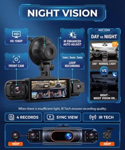 4-kanaals 360° dashcam auto — thumbnail 3