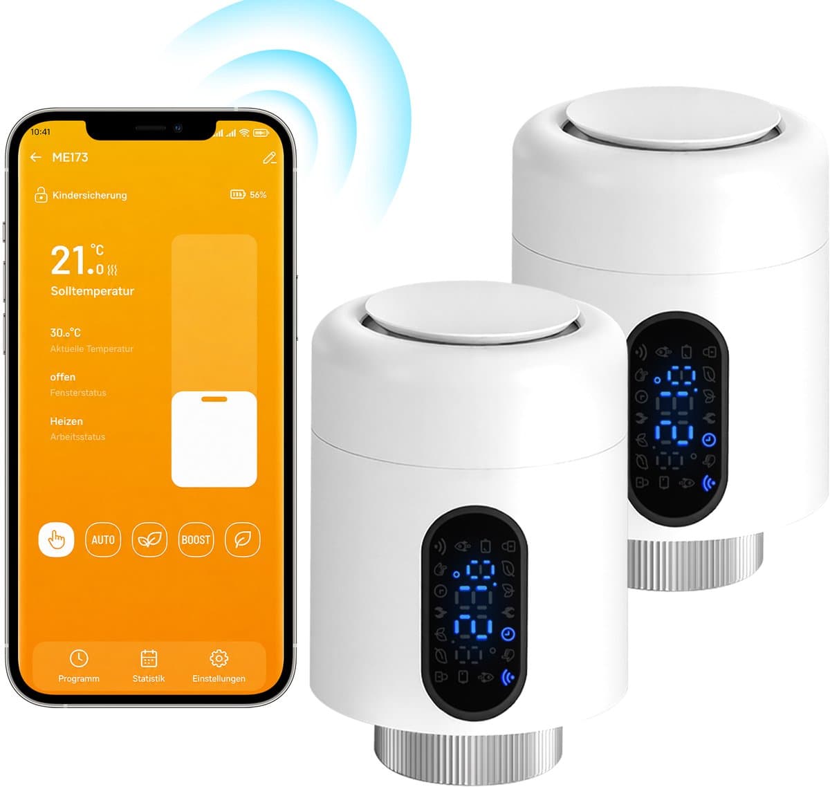 WiFi Radiatorthermostaat met App-bediening en 7 Ventieladapters – Wit – 2-pack — afbeelding 1