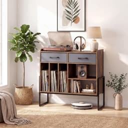 SNJY® Platenspeler Meubel - Platenspeler Kast - LP Houder - Platenhouder - 35,5D x 76B x 68,5H cm - Bruin — thumbnail 3