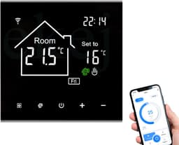 Wi-Fi slimme thermostaat – Watergedragen vloerverwarmingsregelaar – Bediening op afstand via mobiele telefoon – Energiebesparende functie met één druk op de knop – LCD-touchscreen – Witte achtergrondverlichting – 16A — thumbnail 1