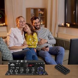 Mini Bluetooth Versterker - Stereo Audioversterker 2.0 - Bluetooth 5.0 - 40W × 2 - 2 Microfooningangen - FM Radio met USB/AUX/RCA en Afstandsbediening - Voor Muziek, Thuisbioscoop en Karaoke — thumbnail 2