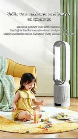 Casalora Ventilator Staand - Bladloze Ventilator 58 cm - Luchtcirculator met Afstandsbediening, 8 Snelheden, 90° Oscillatie, Timer en Luchtzuivering – Veilig en Comfortabel voor Woonkamer, Slaapkamer en Kantoor - Goud — thumbnail 3