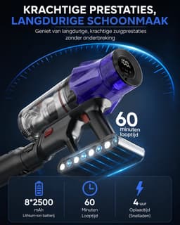 Jurrys Draadloze stofzuiger - Kruimeldief - Steelstofzuiger - 3 Opzetstukken - Zonder zak op accu - Sterke zuigkracht - 500W — thumbnail 3