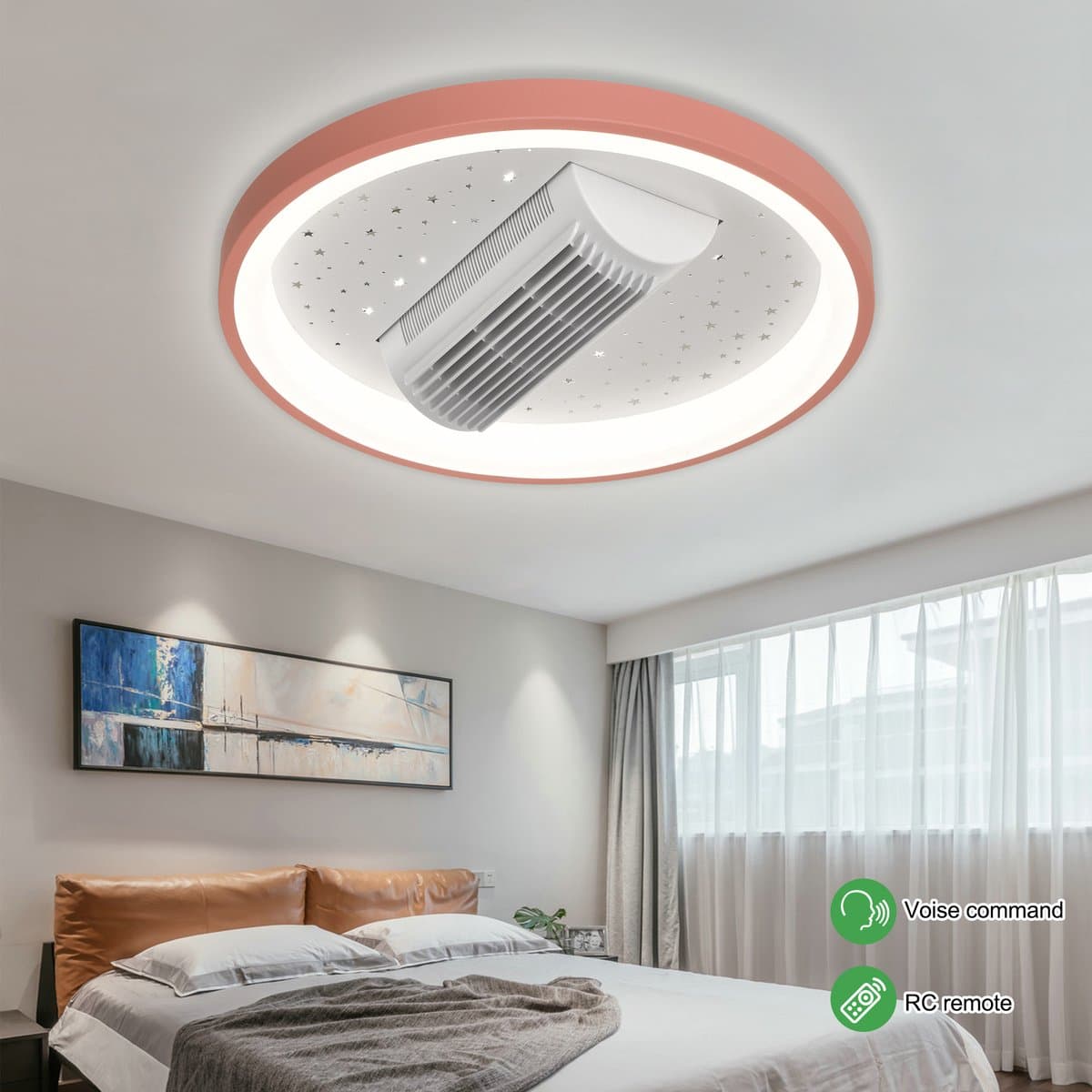 SUMOH® Plafondventilator beweegbaar met lamp licht en Sterren Stars LED 120 graden brede luchtinlaat – Intelligente App Modern en Veilig afstandsbediening – plafondlamp – Multifunctioneel – Dimbaar – woonkamer slaapkamer - ROZE — afbeelding 1