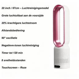 Kraftverdia Ventilator Staand - Bladloze Ventilator 58 cm - Luchtcirculator met Afstandsbediening, 8 Snelheden, 90° Oscillatie, Timer en Luchtzuivering – Veilig en Comfortabel voor Woonkamer, Slaapkamer en Kantoor - Roze — thumbnail 3