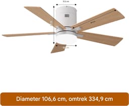 Plafondventilator met Licht 106 cm met Houten Bladen, Stil DC Motor, LED & Afstandsbediening — thumbnail 5