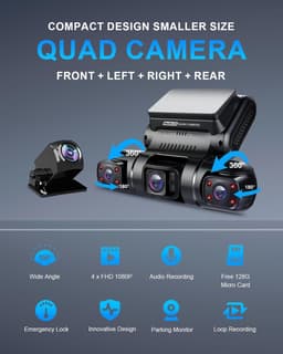 Dashcam 4-kanaals - Auto camera - Veilige ritten - Ingebouwde GPS - 1080P FHD - Zwart — thumbnail 3