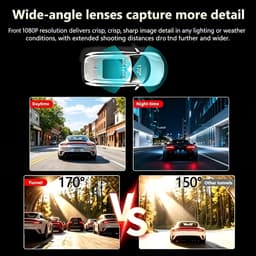3-Camera Dashcam – 1080P Full HD Voorcamera & 720P Zijcamera's – 360° Opname met Nachtzicht en 3 Inch IPS-scherm — thumbnail 4