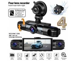 4-Camera Dashcam – 1080P Full HD Voorcamera & 720P Achter-, Linker- en Rechtercamera