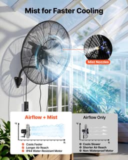 VEVOR 115W Industriële Wandventilator 81 cm, 5,9 m/s Oscillerende Wandventilator met 3-Traps Verstelbare Hoek en Nevelfunctie, Commerciële Industriële Ventilator voor Werkplaats, Garage, Magazijn, Sportschool, Zwart — thumbnail 5