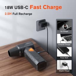 Elektrische Luchtblazer Pro – 500.000 RPM Brushless Motor – 100 Standen – 12.000mAh Accu – USB-C Snelladen – 4 Sproeiers – Voor PC – Auto & Huishouden – Zwart — thumbnail 3