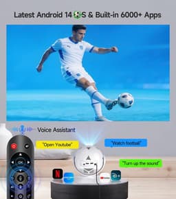 SnelShoppen - Mini Projector 4K Met 360° Voetbal Motief, Draagbare Wifi 6 Bluetooth 5.4 Projector Voor Thuisbioscoop, Buiten, Camping, Auto Keystone, — thumbnail 5