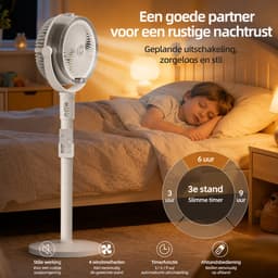 Luchtbevochtigende Statiefventilator met Afstandsbediening - Draadloos Oplaadbaar - 4 Windsnelheden - 3 Hoogtes - Vernevelfunctie - Timer 3/6/9 Uur - USB-C - Wit — thumbnail 4