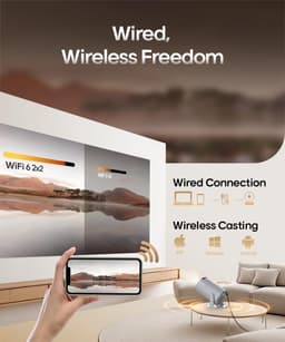 SnelShoppen - Mini-beamer 4K ondersteund | Smart Projector met 5G WiFi 6 en BT 5.4 | Full HD 1080P Mini-projector | 200ANSI 8000L | Auto horizontale t — thumbnail 4