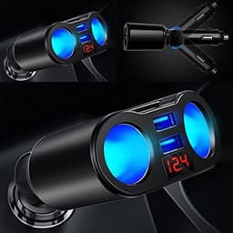 Thijox - Sigarettenaansteker verdeler met 2 meervoudige stopcontacten, 2 USB poorten, voltmeter, 12V/24V auto-oplader voor mobiel, tablet, GPS, dashca — thumbnail 3