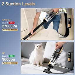 Draadloze Handstofzuiger - Auto Stofzuiger - Auto en Huis Reinigen - 27000Pa Krachtige Zuigkracht - 6000mAh Batterij - Zwart — thumbnail 3