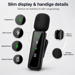 Draadloze Microfoon - 2 Stuks - USB-C & Lightning - Plug Play - Ruisonderdrukking - Windkapjes - Voor Vlogs, Interviews en Livestreams - Zwart — thumbnail 3