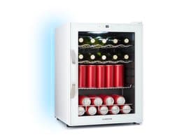 Klarstein Drankkoeler Coachella 60 Drankenkoelkast - 60 liter met wifi, glazen deur, LED-binnenverlichting, 3-18 °C, 7 lichtkleuren, 3 metalen schappen, energie-efficiëntieklasse E, wit - Drankkoelkast - Touch - RVS - Drankenkoeler
