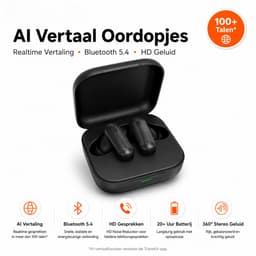 AI TWS Translator Pro Draadloze Vertaal Oordopjes - Real-Time AI Vertaling via TransKit App - Bluetooth 5.4 - HD Noise Reduction - 360° Stereo - USB-C - Zwart — thumbnail 1