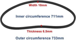 Aandrijfriem rubber - Binnenomtrek 711 mm - Breedte 10 mm - Dikte 6,5 mm - Compatibel met Fuxtec FX-RM2050/2055/2060 - Geschikt voor grasmaaier - Grasmaaier Riem — thumbnail 5