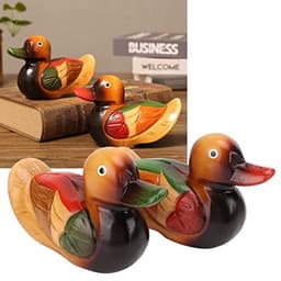 2 stuks Mandarijneendbeelden, houten handbeschilderde figuren, tuinvogelornament, kunstsculptuur voor buiten, verzamelobjecten — thumbnail 5