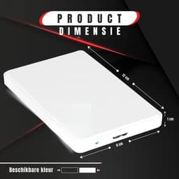 Ploutos® Harde Schijf - Ultradunne Draagbare Harde Schijf - Draagbare Harde Schijf voor PC, Laptop & Console - Wit - 12cm x 8cm x 1cm — thumbnail 2