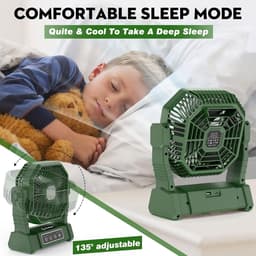 Camping Ventilator met LED Verlichting – Oplaadbare Tafelventilator – 10000mAh Accu – Afstandsbediening – 4 Snelheden & Time — thumbnail 2