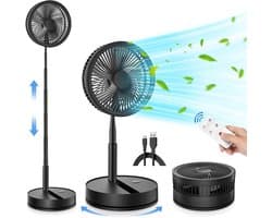 Draagbare Tafelventilator 8,6 Inch – Oplaadbare Ventilator met 8000mAh Batterij – USB-C – Opvouwbaar en In Hoogte Verstelbaar – Afstandsbediening – Stil met Oscillatiefunctie – Voor Thuis, Kantoor en Camping