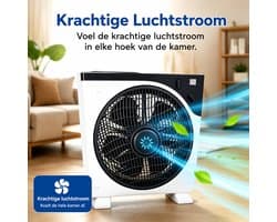 Boxventilator 38 cm - 3 Snelheden - 3 Uur Timer - 360° Luchtcirculatie - Vloerventilator - Wit/Grijs - 230V — afbeelding 1