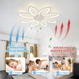 8 Bloem Ventilator Lamp - Moderne Plafondlamp Ventilator - 6 Standen - Wit - Dimbaar - Plafondventilator — thumbnail 2