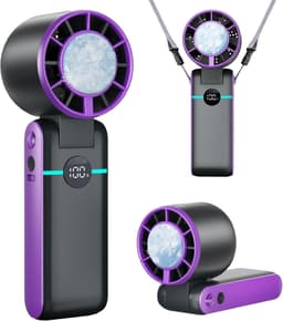 Draagbare handheld turboventilator met ijskoeler - 5000 mAh 13 uur batterijduur, oplaadbare persoonlijke ventilator met 5 snelheden, opvouwbaar, LED-display voor reizen, buiten, kantoor — thumbnail 1