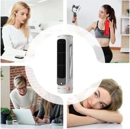 Mini Torenventilator - Bladeloze Tafelventilator - Draagbare airconditioner - Met 3 Snelheden - Oplaadbare Stille Bureauventilator met 24 Uur Accuduur - Ruimtebesparend Verticaal & Horizontaal - Wit — thumbnail 4