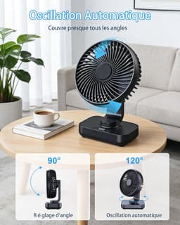 USB-bureauventilator met automatische oscillatiefunctie, oplaadbare batterij van 4500 mAh,4 ventilatorsnelheden, digitaal display, snelladen, draagbaar ontwerp, geschikt voor thuis, kantoor, slaapkamer, buiten en andere locaties (zwart). — thumbnail 4