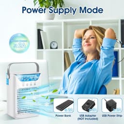 Airconditioning Unit Fan - Draagbare airconditioner & Luchtkoeler Luchtbevochtiger & Desktop Koelventilator 4-in-1 met 700ML / 2 Koude Mist/3 Automatische Timing /7 Kleur Nachtlampje — thumbnail 5
