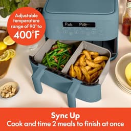 Luchtfriteuse Dubbele Mand - Heteluchtfriteuse Airfryer - Maaltijden Bereiden - Afneembare Scheidingswand - 4 Quarts - Blauw — thumbnail 4